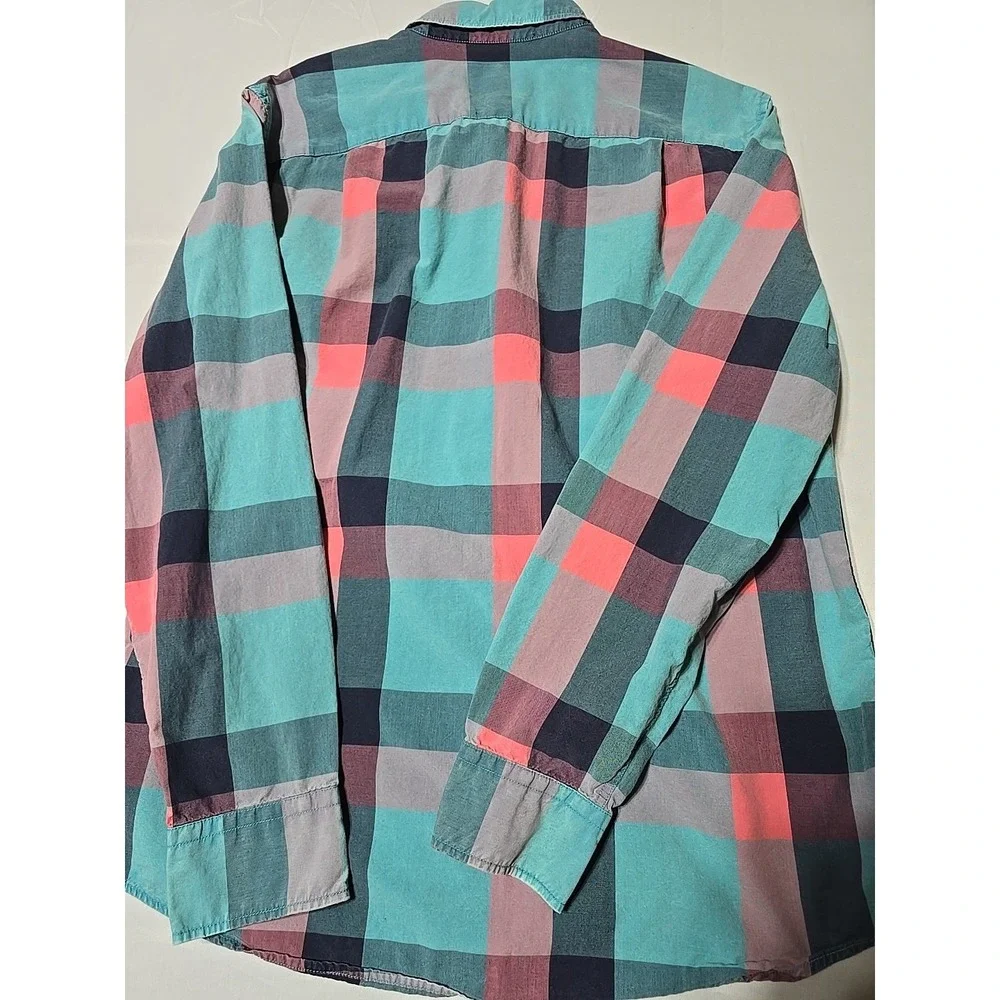 American‎ Eagle Large  Button-Down Long Sleeve Casual Shirt Pink Blue Plaid